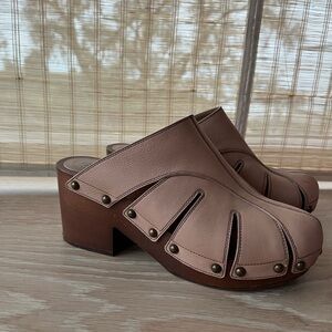 Chloé Leather Clogs with Wooden Chunky Heels